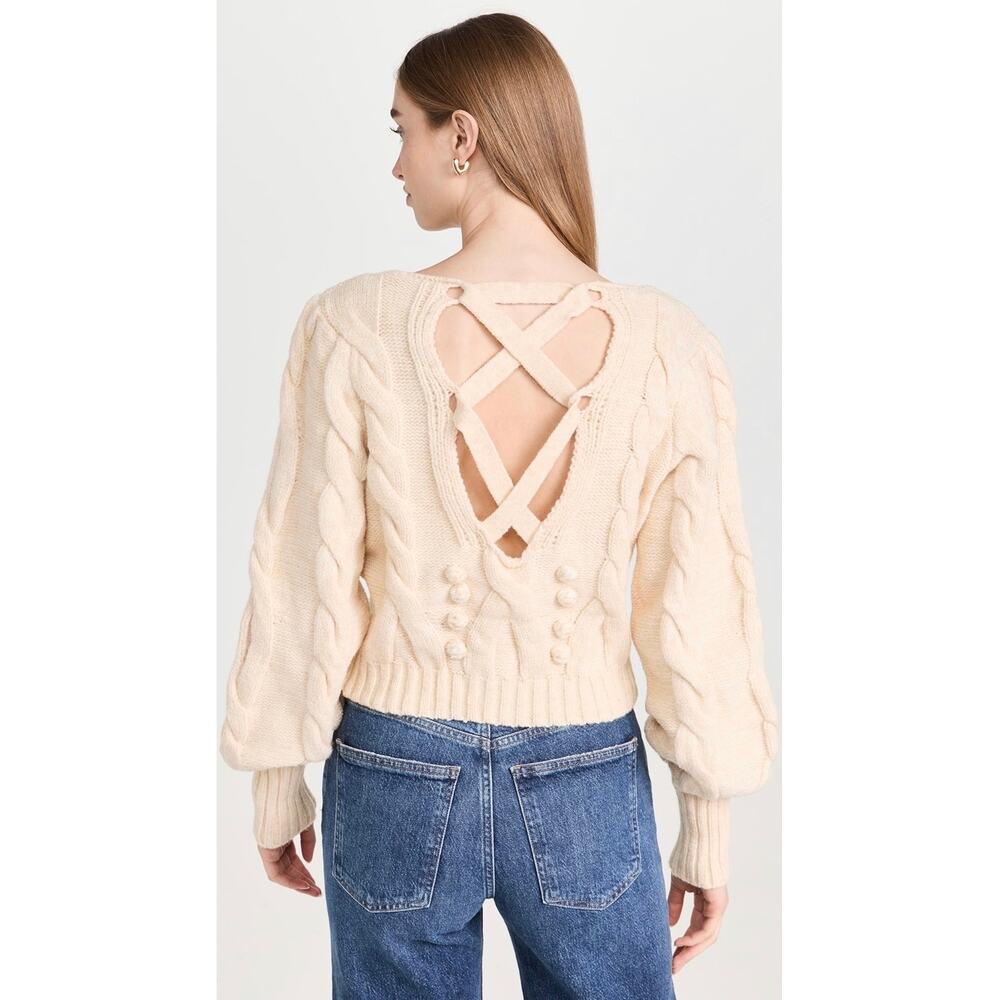 MinkPink Amina Bobbie Cable Knit Open Back Sweater Cream M NWOT - Picture 8 of 10